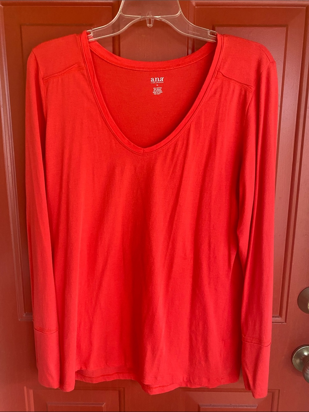 a.n.a Red V-Neck Long Sleeve Tee